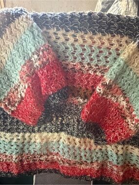 BiBi Multi-Color Open Knit Striped Women’s Sweater - Red, Black, Mint, Cream
